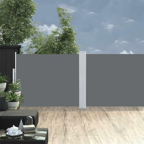 Tenda Laterale Estensibile 140x1200 cm, Antracite, Tessuto Poliestere UV e Struttura Acciaio, Frangivista Balcone e Separe da Esterno, con Avvolgimento Automatico