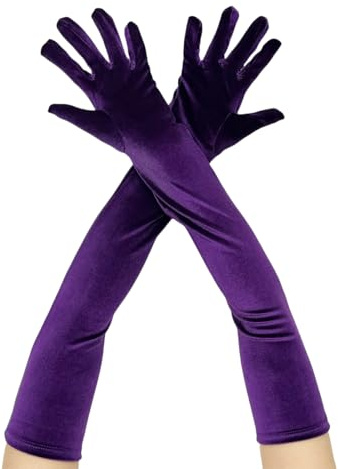WANYI Long 1 Pair Gloves Women's Elegant Bridal Gloves Velvet Thickening Evening Gloves 1920s Retro Gloves 53 cm for Prom Wedding Opera, purple, 53cm