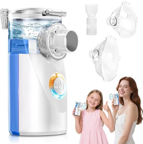 Inhalationsgerät für Kinder und Erwachsene - Inhalator Vernebler Baby, Ultraschall Inhaliergerät für Erkältung, Keine Batterie enthalten, Inhalationsgerät mit 2 Maske & Mundstück（Blau）