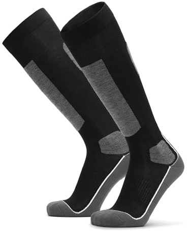 DANISH ENDURANCE Sockor i Merino, skidåkning, ultralätt, direkt kontakt med pjäxan och bättre kontroll, Svart/Grå, 35-38