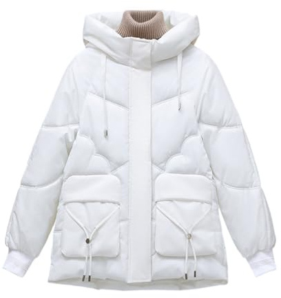 Chaquetas Mujer Abrigo Lana Mujer Cazadora con Capucha Plumifero De Plumas con Bolsillos Abrigo Manga Larga Ropa con Aislamiento Térmico Corto Blanco XXL