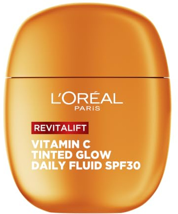 L'Oréal Paris Vitamin C Fluid, Getönt & mit LSF 30, tägliche Feuchtigkeitspflege für strahlenden Teint, gegen Falten sowie UVA- & UVB-Strahlen, leichtes Glow-Fluid, Revitalift, 1 x 40ml