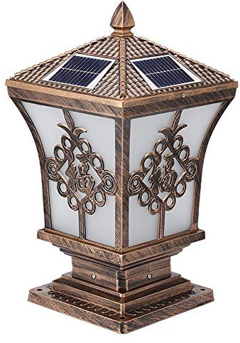 Trädgårdslampor, Utomhuslampa, 2W LED solcellslampor for höga utomhusstolpar, IP54 aluminium pollare lampa glas landskapsvilla(Bronze-l)