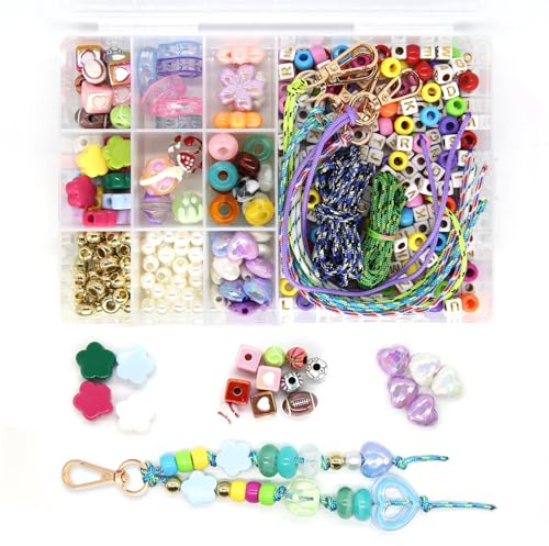 411-teiliges DIY-Schlüsselanhänger-Bastelset, kreatives Bastelset mit Perlen, Anhängern, Buchstaben (A-Z) und Kordeln, zum Gestalten einzigartiger, personalisierter Schlüsselanhänger und Taschenanhän