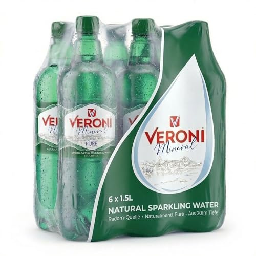 Veroni Sparkling Mineral Water, 6 x 1.5 Liter PET Bottles - Mineral water sourced from a spring 201 meters deep in Radom, Poland.
