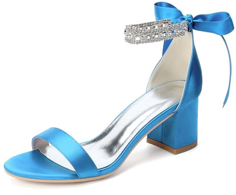 LRMYMHY Sandalias con Tira al Tobillo en Bloque Zapatos de Tacón Ancho para Mujer Punta Abierta Sandalias de Boda para Fiesta de Verano,Sky Blue,43 EU