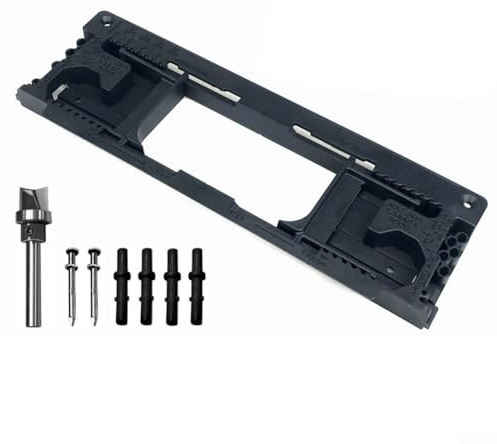 Türscharniervorrichtungs-Set mit 12 mm Fräser-Bit, Einsteckschablone für runde und quadratische Eckscharniere 5,1 - 15,2 cm, verstellbares Türrahmen-Installationswerkzeug für Holzbearbeitung DIY