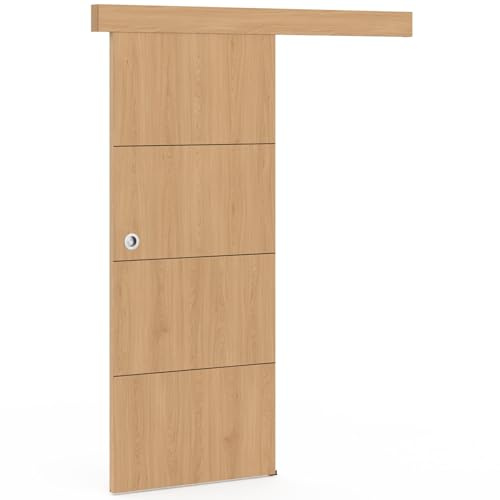 IDMarket - Kit puerta corredera efecto madera 83 cm con riel y fijaciones