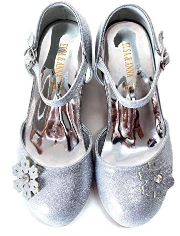 ELSA & ANNA Scarpe da principessa per ragazze - Scarpe con tacco 3cm - Scarpe per costumi Elsa glitterate per feste e compleanni - Tacchi alti per bambini SHOES2 (Silver, numeric_25)