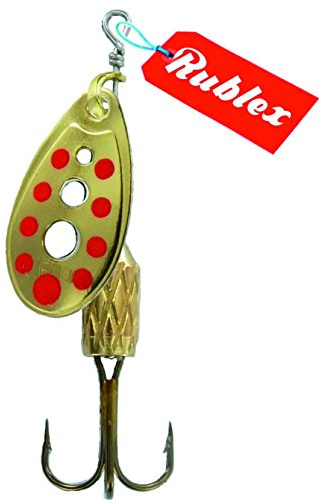 Rublex - Pack de 5 Cucharillas de Pesca C-Turbo-2 OPR | Cebo Artificial de Pesca con Sistema de Clip y Acción de Giro Mejorado, Oro Puntos Rojos, 3'5gr