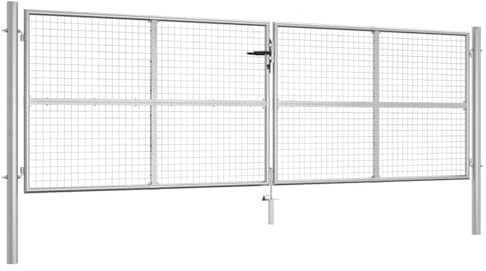 Festnight Gartentor Zauntor Doppelflügel Tor | Doppeltor Gartentür Gartenpforte Zauntür Hoftür Zauntür Gartenpforte Verzinkter Stahl 415 x 175 cm Silbern