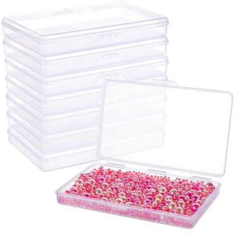 BENECREAT 8-pack 15 x 9,5 x 2 cm rektangulära genomskinliga plastpärlelådor med lock med gångjärn, för målarborstar, blyertspennor, vinylverktyg och andra hantverkstillbehör