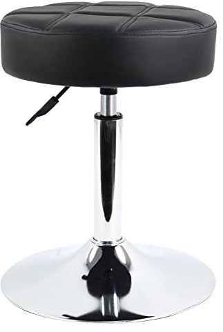 FURWOO Schemel Runder PU-Leder-Salon-Massagestuhl Verstellbarer Drehstuhl Arbeitsstuhl Friseurstuhl Friseurladen Schönheitssalon Nagelstudio niedriger Barhocker Kariertes Kissen (schwarz)