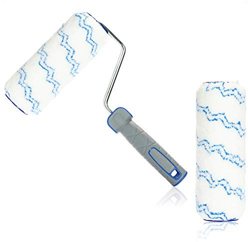 com-four® Farbrollenset - bestehend aus 1x Bügel und 2X Farbrolle - mittelflorige 18cm Farbwalze, 30cm Bügel, Ersatzrolle - Profi-Malerzubehör für DIY-Heimwerker