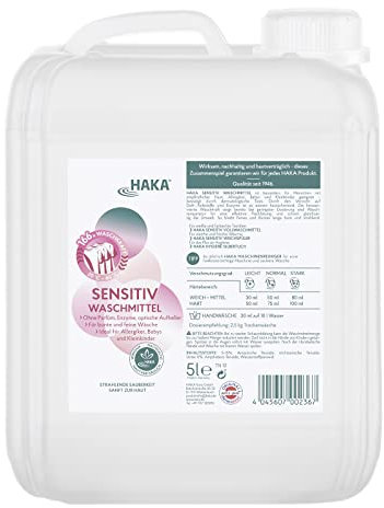HAKA Sensitiv Waschmittel, 5L Nachfüllpack (166 WL), für Allergiker & sensible Haut, für bunte & empfindliche Wäsche, Baby Waschmittel, parfümfrei, vegan, haut- & umweltfreundlich