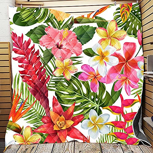 FANSU Blumenmuster Tagesdecke Bettüberwurf Steppdecke Mikrofaser Doppelbett Einselbetten Tagesdecken Gesteppt Bettwäsche Sofaüberwurf Wohndecke Bettdecke (Tropische Blume,226 * 280cm)