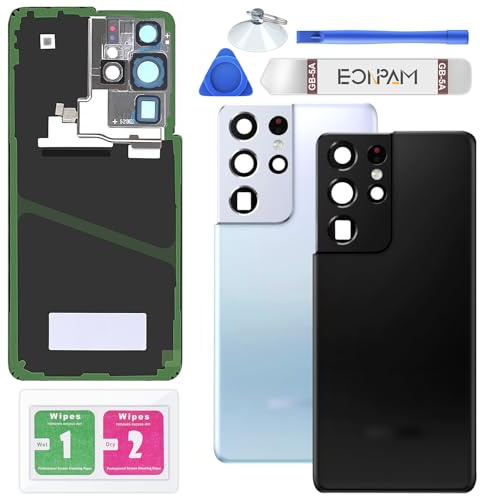 Eonpam Akkudeckel für Samsung Galaxy S21 Ultra 5G G998 Schwarz | Backcover Original Qualität Rückseite Akkudeckel Rückseite Glas Back Glass Backcover Glas mit Kameraglas Reparatur Set.