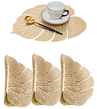 Hosoncovy Dekorative Platzsets mit Schildkrötenblatt, PVC, hohl, hitzebeständig, rutschfest, für Zuhause, Küche, Hochzeit, Party, goldfarben, 4 Stück