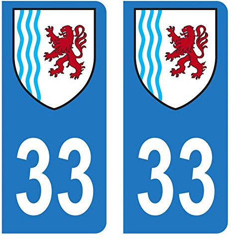 Hadexia Aufkleber für Nummernschild, Auto, Departement 33, Gironde Ain Logo, New Aquitaine