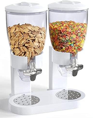 Retail Blade Dispensador doble de alimentos, dispensador de alimentos secos, perfecto como dispensador de dulces, nueces, arroz, granola, cereales y más. Dispensa 1 onza por giro. Almacena alimentos y