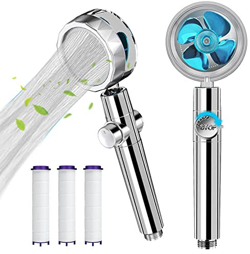 Kiyaosoka Handheld Shower Head, High Pressure Shower Heads Turbo Fan 360 Degrees Rotating, Hydro Jet Shower Head with 3 Filters Turbocharged Showerhead (Blue)