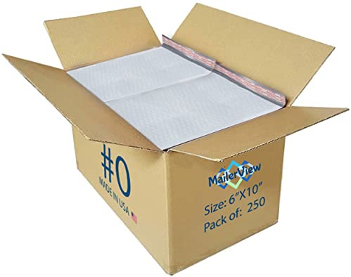 250 Pack USA Made Poly Bubble Mailers (#0) 6x10 Inches Shipping Padded Envelopes Self Seal Tape #0 (Usable size 6 x9)