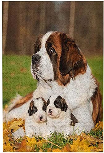 Wooden Jigsaw Puzzle 1000 Teile, Haustier Bernhardiner Kinderpuzzle Merkspiel Dekompression Tragbarer Erwachsenenpuzzle Für Adults Erwachsene Kids
