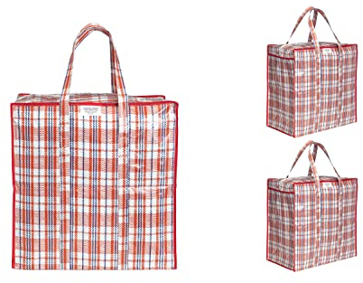 Josephine Osthoff Unisex Schwerlast wasserdichte Aufbewahrungstaschen, Langlebig & Vielseitig, Mit Reißverschluss für Umzug & Einkaufen, 75L Kapazität, Bis zu 20 kg Belastung, Rot, Packung mit 3