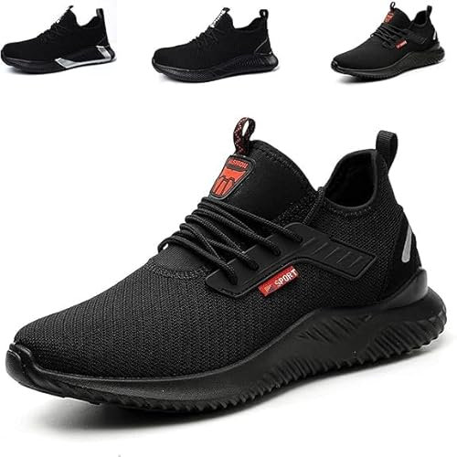 Hanani Steel Toe Caps Trainers Lightweight Boots Womens Mens Work Industrial Work Shoes Black UK5