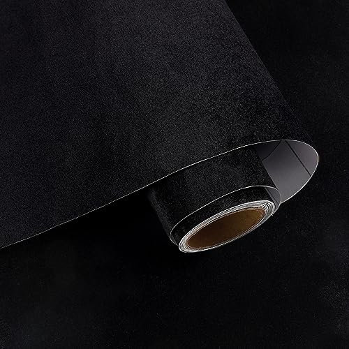 VaryPaper Peel and Stick Black Velvet Fabric Wallpaper 40cmx200cm Self Adhesive Velvet Flock Liner for Jewelry Boxes Dresser Black Farbric Contact Paper for Cabinets Felt Velvet Drawer Liners