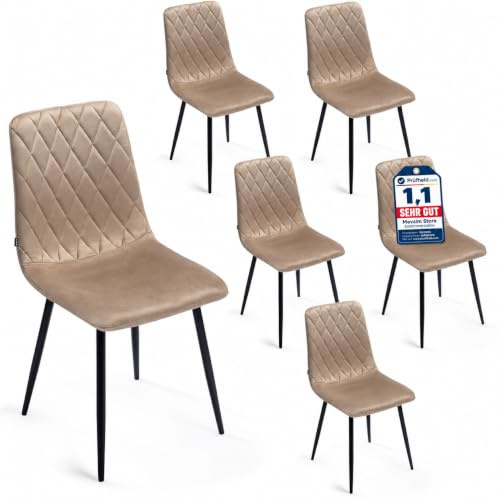 Mevsim Store Esszimmerstühle 6er Set Beige – Samt Gepolstert mit Rautensteppung – Stühle Esszimmer Modern & Bequem – Küchenstühle mit Metallbeinen Schwarz – Essstühle für Küche & Wohnzimmer