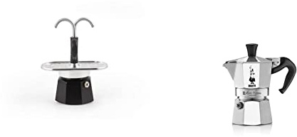 Bialetti - Das Mini Express Kandisky Moka-Set enthält eine Kaffeemaschine für 2 Tassen (90 ml), schwarz & Moka Express: Ikonische Espressomaschine für die Herdplatte, Silber
