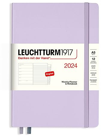 LEUCHTTURM1917 367703 Wochenkalender & Notizbuch Medium (A5) 2024, 12 Monate, Lilac, Englisch