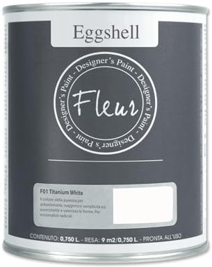 FLEUR DESIGNER'S PAINT | EGGSHELL Smalto Multisuperficie Satinato, Senza Carteggiare, 750 ml, F01 Titanium White, a Base Acqua, Lavabile, Altissima Resistenza, Interno - Esterno, Pareti - Mobili