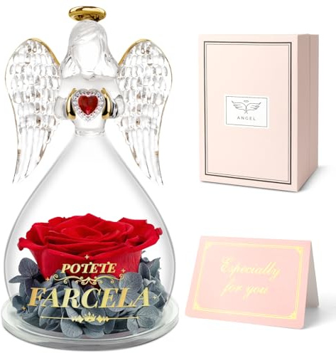 Miofula Regalo Donna Compleanno, Rosa Stabilizzata Angelo Idee Regalo Donna, Rosa Eterna Regali San Valentino per lei Ispirativi per Amica Madre Colleghe Moglie Figlia Sorelle Nonna - Potete Farcela