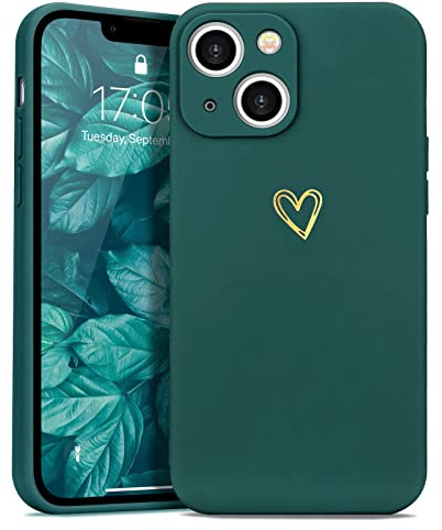 Wirvyuer för iPhone 14 Plus fodral med sött hjärtmönster mjukt stötsäkert skyddande silikonfodral för kvinnor flickor, grön