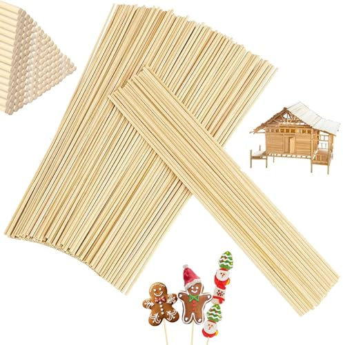 Realure 200 Stycken Sockervaddspinnar 300 Mm X 3 Mm/5 Mm, Runda Sockervaddspinnar, Naturliga Träpinnar För Gör-Det-Själv-Pyssel, Diverse Hantverk, Heminredning, Presenttillverkning