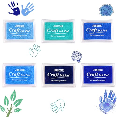 Silkwish Lot de 6 tampons encreurs bleus pour empreintes digitales, pour le bricolage et la créativité, le papier, l'artisanat, la peinture sur tissu, les loisirs créatifs
