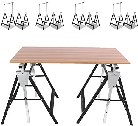 Herrselsam Juego de 8 caballetes de trabajo de altura ajustable, 7 posiciones de 80 a 130 cm, caballete de metal con gancho de sujeción, capacidad de carga de 200 kg, caballete telescópico