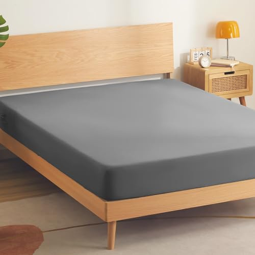 SONIVE Fitted Sheet Double Fully Elasticated, 30cm Large Pocket | Breathable Jersey Brushed Polyester, Easy Care, for Children and Teenagers, Dark gray, 135x190cm