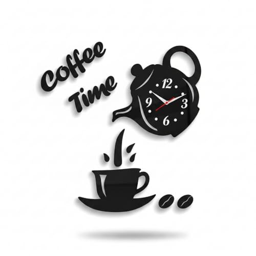 LEDSone modern tekanna väggklocka, gör-det-själv spegel kaffekopp form dekoration lätt att läsa för kök, vardagsrum, badrum, sovrum, kontor (stil 1)