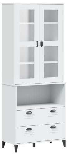 vidaXL Highboard, Storage Buffet with Shelf, Sideboard for Living Room, Console Cabinet, Cupboard Furniture, Modern Style, White Solid Wood Pine