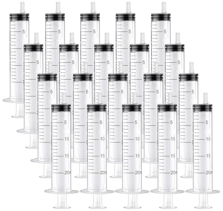 20 stycken 20 ml sprutor, sterila sprutor med lock plastspruta | Återanvändbar plastspruta för liten husdjursmatning, laboratorium, växtbevattning, motorolja eller bromsvätska