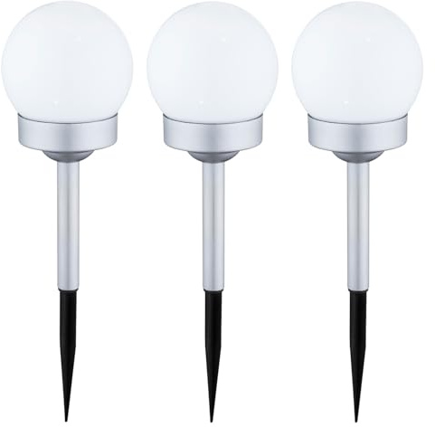 bmf-versand® Solarlampen für Außen Kugel mit LED 3er Set - Solarleuchten Garten Deko 3 Stück - Gartendeko Solar Groß - Solarlampe Weiß Rund Spieß - Wegeleuchte Höhe 30 cm - Gartenbeleuchtung Kugeln