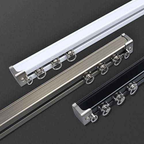 1-6m Decken-Vorhangschiene Gardinenschiene mit stummen Rollen Vorhangschiene 1-läufig Aluminium for Vorhänge Fenster Balkon Büros Hotels Kliniken Komplettset mit Zubehör(White,1m(3.3ft))