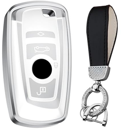 Ysbxitu Custodia per chiavi Smart Keyless Go, compatibile con BMW X1 X2 X3 X4 X5 1 2 serie 3 4 F11 F30 F31 G21 M2 M3 M4 – Custodia in metallo A bianco
