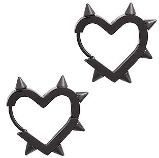 Hanary svarta spikörhängen, huggie ring hjärta örhängen, gotiska örhängen, emo grunge örhängen, Y2k örhängen, smyckesgåva för kvinnor, Rostfritt stål