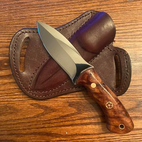 CraftTal Jagdmesser-Outdoor-Messer-Campingmesser 12 CM Klinge aus 1075 Kohlenstoffstahl und Kastanienholzgriff Mitführen in Deutschland erlaubt-Handgemachtes Campingmesser mit leder Etui