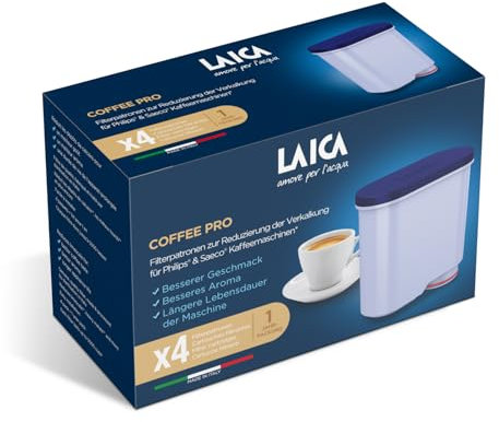LAICA COFFEE PRO Filtro per Acqua per Macchine da Caffè - Sostituisce il Filtro Philips* AquaScan* CA6903/22, CA6903/10, CA6903 e Saeco* - 12 Mesi di Acqua Filtrata (4 Filtri) - Made in Italy