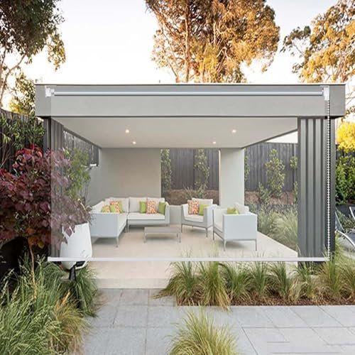 Transparenter PVC-Rollo für den Außenbereich, 200 x 200 cm, transparent, staubdicht, wasserdicht, aufrollbar, für Pavillon, Balkon, Veranda, robuster Kunststoff, Außen-Trennwände